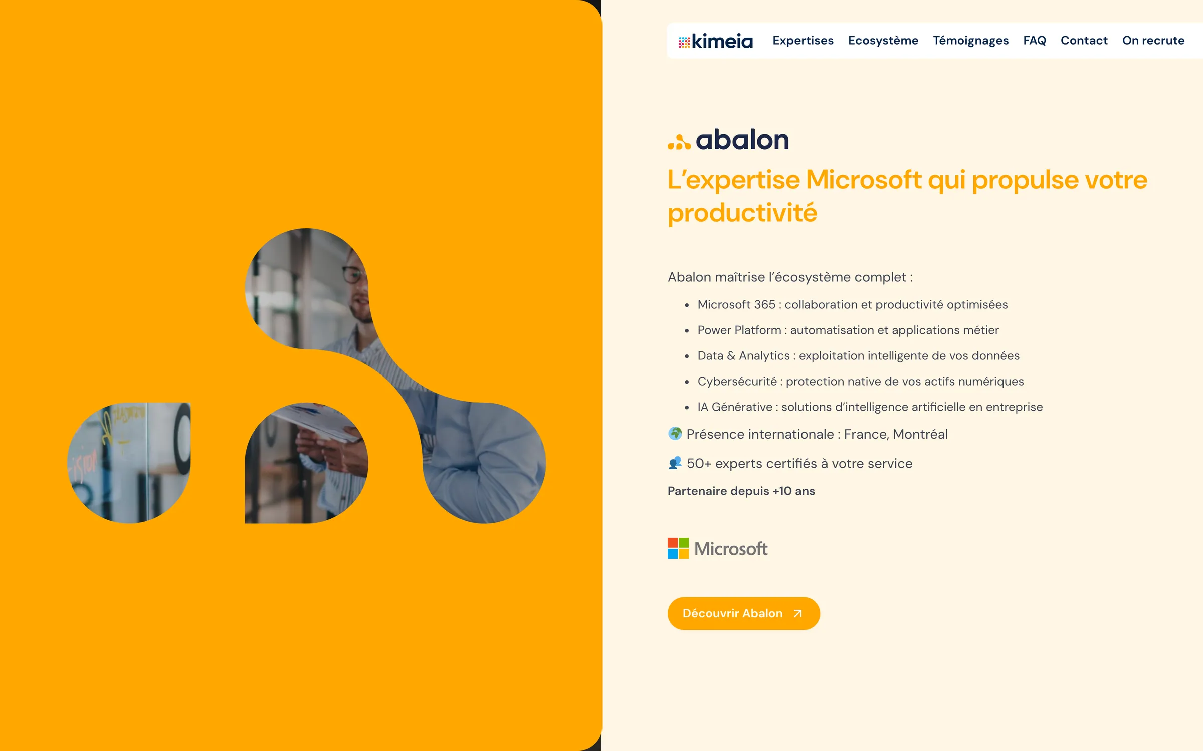 Panneau Abalon : masque ambre sur fond crème, expertise Microsoft