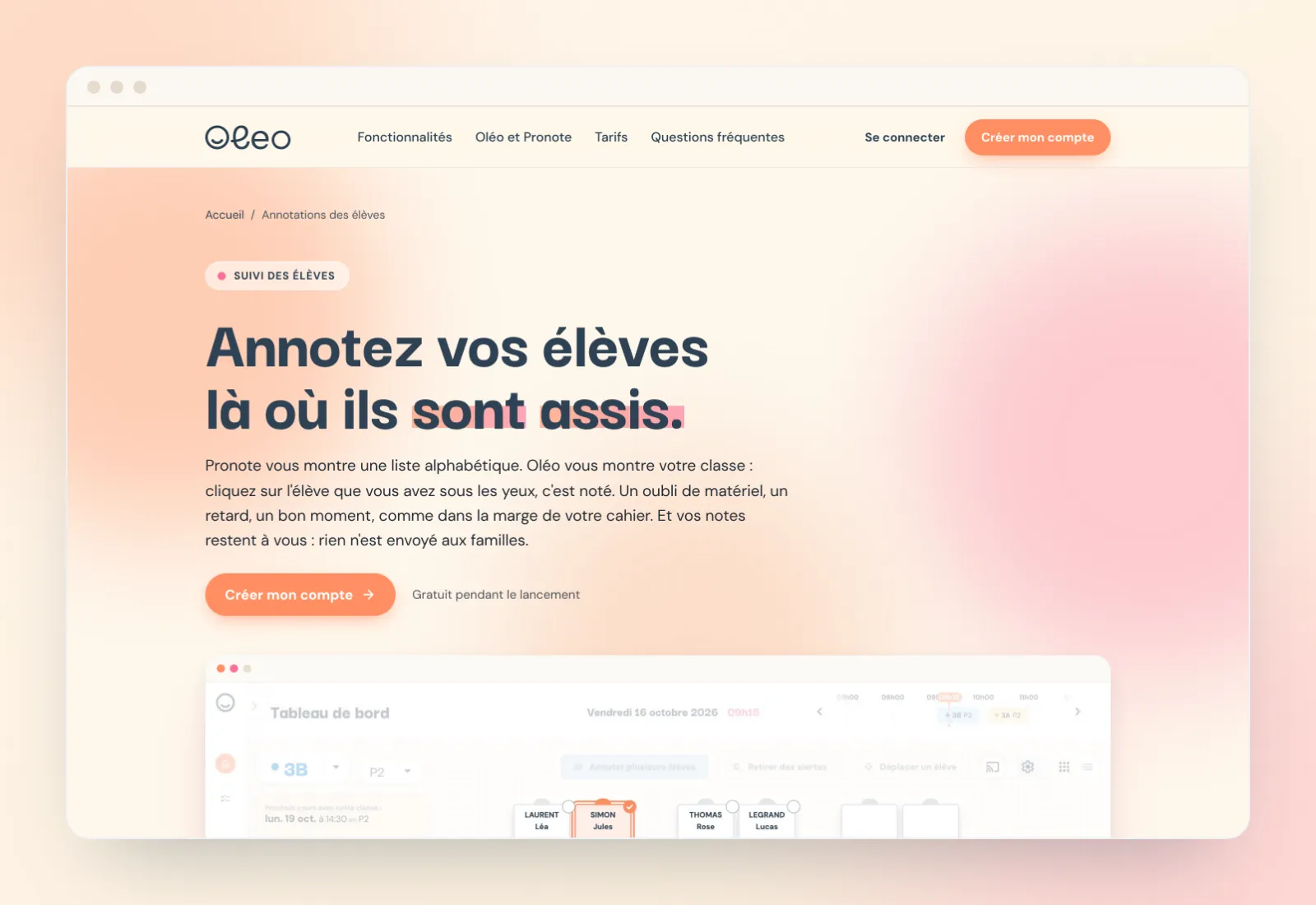Page « Annoter ses élèves » du site vitrine