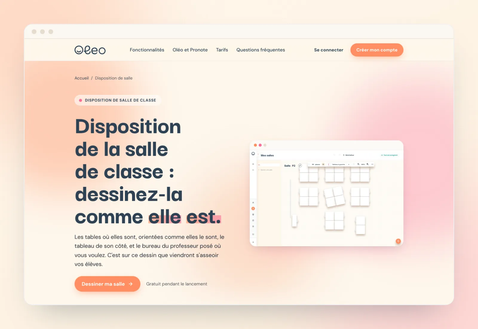 Page « Disposition de salle de classe » du site vitrine