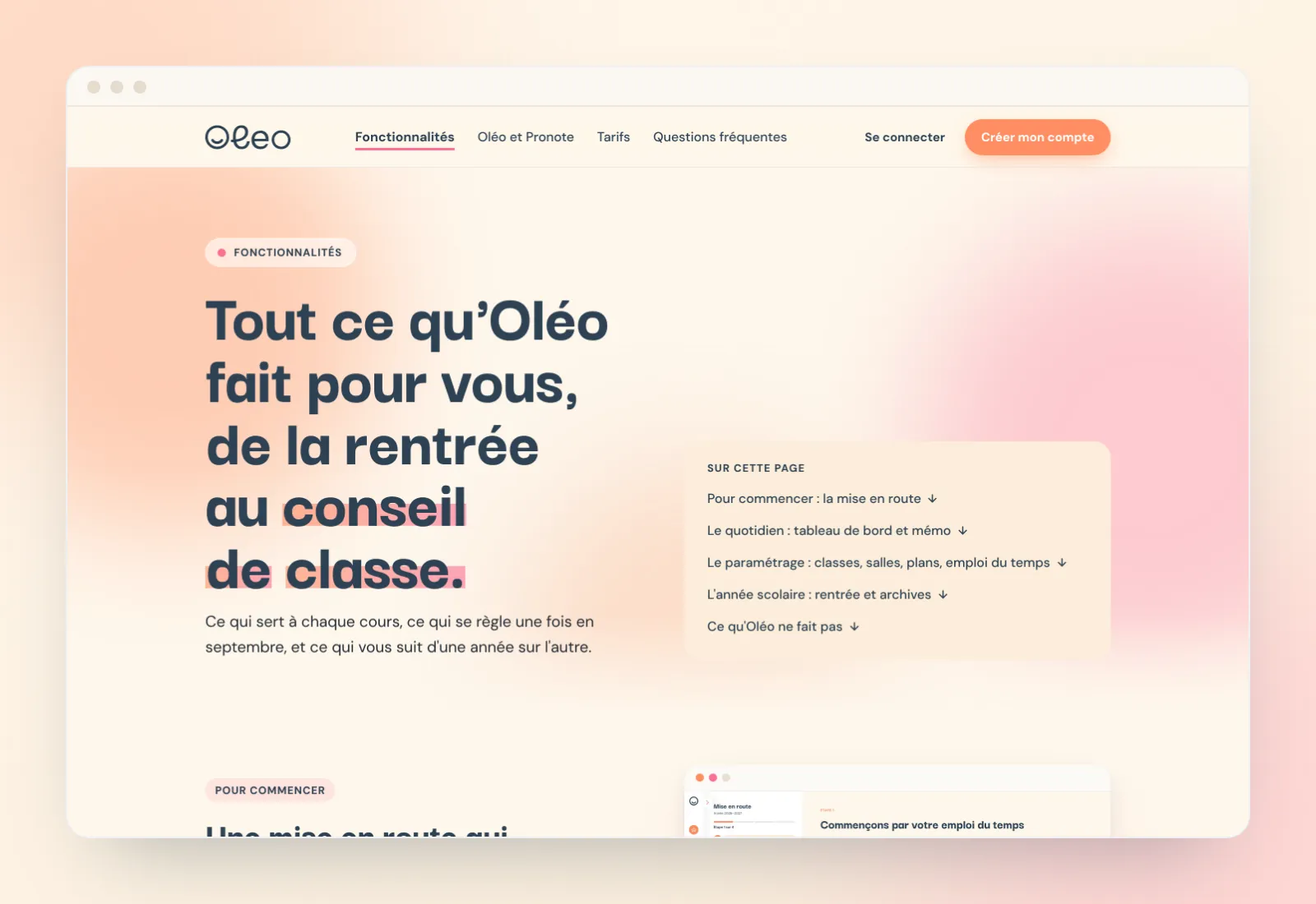 Page « Fonctionnalités » du site vitrine