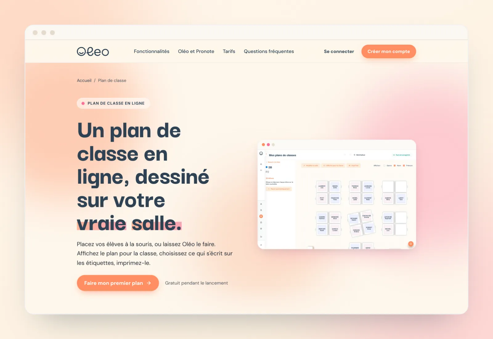 Page « Plan de classe en ligne » du site vitrine